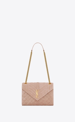 YSL Envelope Medium Chain Bag In Mix Matelassé Mocka Bruna | IVZ086915