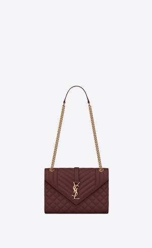 YSL Envelope Medium Chain Bag In Mix Matelassé Grain De Poudre Embossed Läder Mörkröda | MYO874205