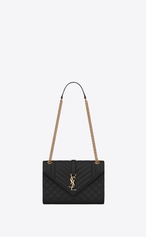 YSL Envelope Medium Chain Bag In Mix Matelassé Grain De Poudre Embossed Läder Noir | ODY175203