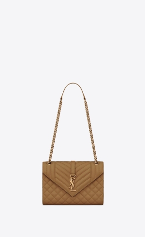 YSL Envelope Medium Chain Bag In Mix Matelassé Grain De Poudre Embossed Läder Old Oil | UIF645219