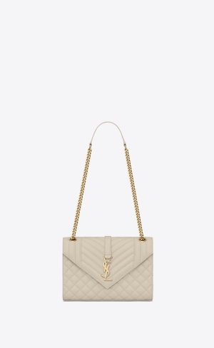 YSL Envelope Medium Chain Bag In Mix Matelassé Grain De Poudre Embossed Läder Blanc Vintage | ULD135497