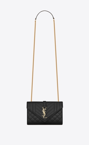 YSL Envelope Small Bag In Mix Matelassé Grain De Poudre Embossed Läder Noir | AQP096748