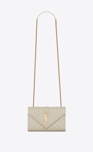 YSL Envelope Small Bag In Mix Matelassé Grain De Poudre Embossed Läder Blanc Vintage | BYC635817