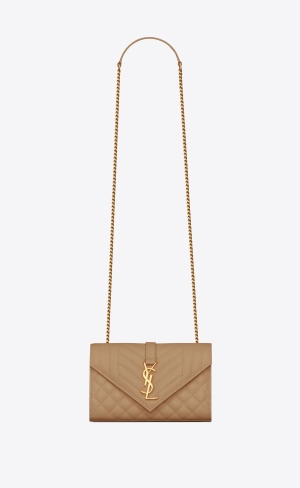 YSL Envelope Small Bag In Mix Matelassé Grain De Poudre Embossed Läder Grå Bruna | LHV386174