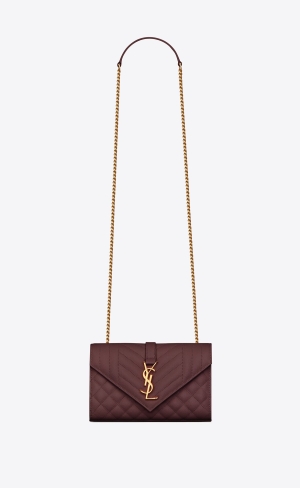YSL Envelope Small Bag In Mix Matelassé Grain De Poudre Embossed Läder Mörkröda | QFS425730
