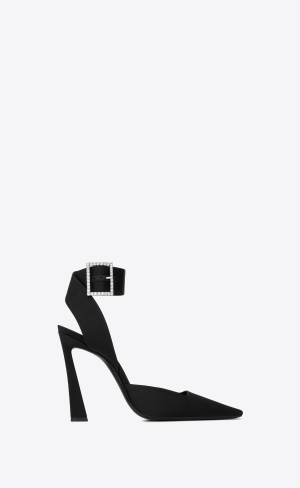 YSL Fanny Slingback Pumps In Crepe Satin Svarta | SRK896023
