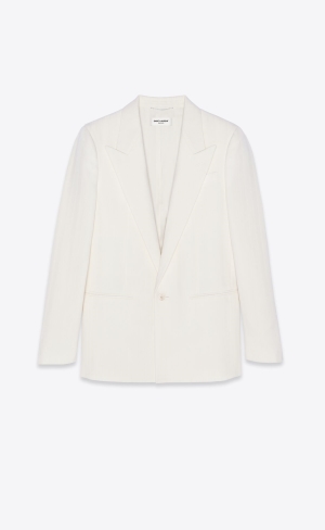 YSL Fitted Single-breasted Jacket In Randig Ull Craie | ZEX391647