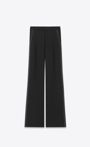 YSL Flared Tuxedo Pants In Grain De Poudre Svarta | VZG904523