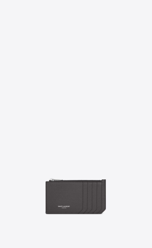 YSL Fragments Zipped Card Case In Grain De Poudre-embossed Läder Storm | DYO165432