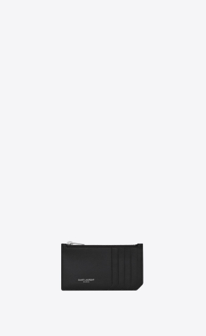 YSL Fragments Zipped Credit Card Case In Smooth Läder Svarta | BAM645289