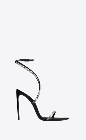 YSL Georgia Sandals In Crepe Satin With Rhinestones Svarta | EJB207418