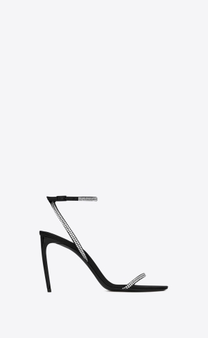 YSL Georgia Sandals In Crepe Satin With Rhinestones Svarta | TGE305962