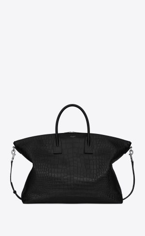 YSL Giant Bowling Bag In Crocodile-embossed Läder Svarta | MOV061953