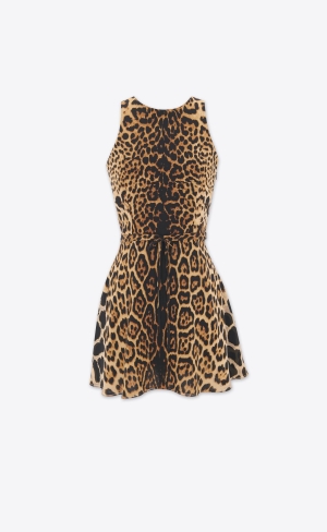 YSL Halterneck Klänning In Leopard Silk Georgette Leopard | NKX901734