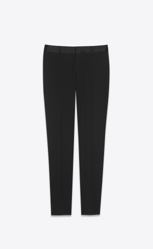 YSL Hetero-leg Tuxedo Pants In Grain De Poudre Svarta | AFS026487