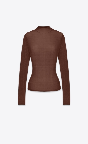 YSL High Neck Top In Silk Chocolat | BLS846931