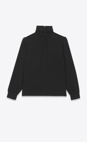 YSL High-neck Blouse In Crepe De Chine Svarta | NAG957631