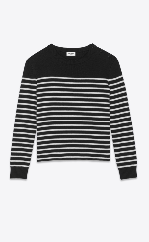 YSL High-neck Tröja In A Sailor Knit Svarta | QIF192658
