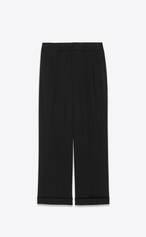 YSL High-waisted Pants In Grain De Poudre Noir | CTN412735