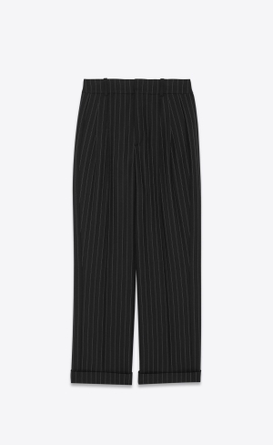 YSL High-waisted Pants In Randig Ull Noir Craie | SLG592486