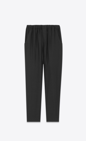 YSL High-waisted Pants In Viscose And Ramie Svarta | CHU765834