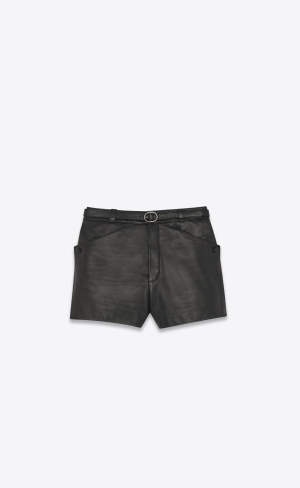 YSL High-waisted Shorts In Lambskin Noir | IYS781540