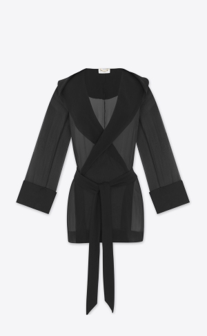 YSL Hooded Jacket In Crepe Muslin Svarta | CZF623718