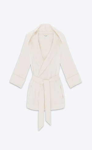 YSL Hooded Jacket In Crepe Satin Craie | LER046385