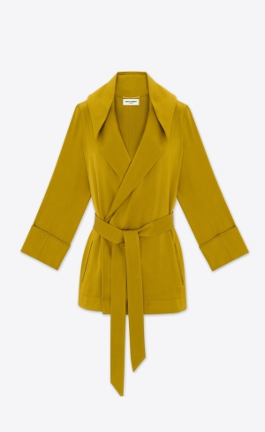 YSL Hooded Jacket In Crepe Satin Vert Mousse | REC648105