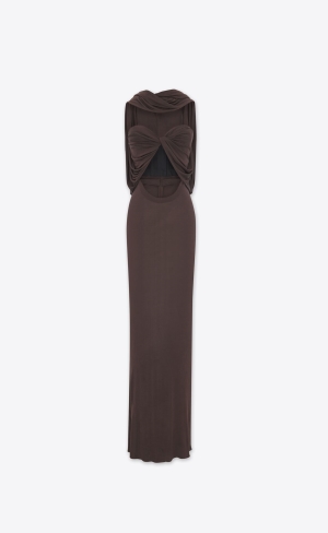 YSL Hooded Klänning In Crepe Jersey Chocolat | TGD621345