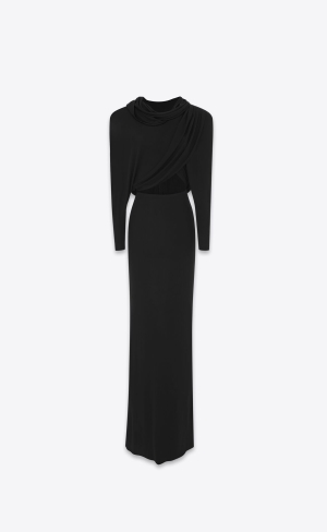 YSL Hooded Klänning In Crepe Jersey Svarta | FSC859031