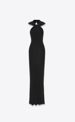 YSL Hooded Klänning In Crepe Jersey Svarta | NGI782603