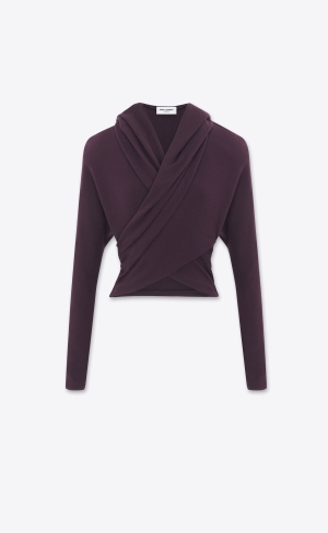 YSL Hooded Top In Ull Prune | LMO274958