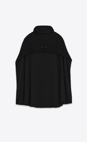 YSL Hoodie Cape In Fleece Svarta | SIC519087