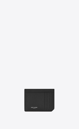 YSL Id Card Case In Grain De Poudre Embossed Läder Svarta | DBH673941