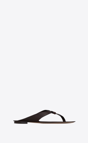 YSL Isla Platta Sandals In Smooth Läder Mörkbruna | QWK461238