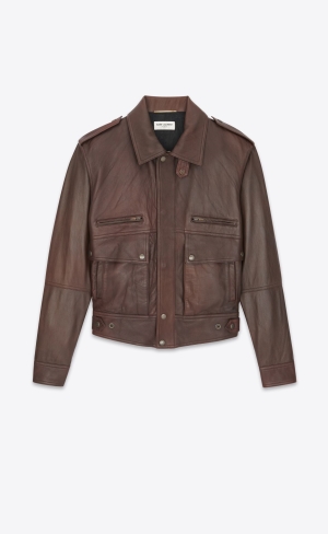 YSL Jacket In Crinckled Lambskin Brun Fauve | GQC198654