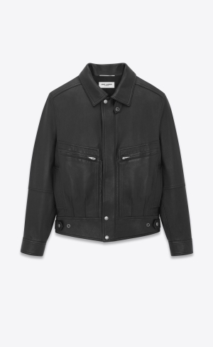YSL Jacket In Drummed Lambskin Svarta | IEF381702