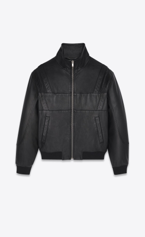 YSL Jacket In Drummed Lambskin Svarta | IVQ496017