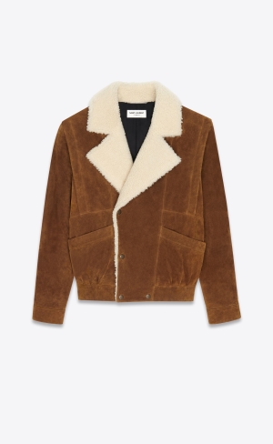 YSL Jacket In Mocka And Shearling Noix Et Ecru | WSE380274