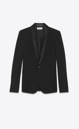 YSL Jacket With Shawl Collar In Grain De Poudre Svarta | TDE536287