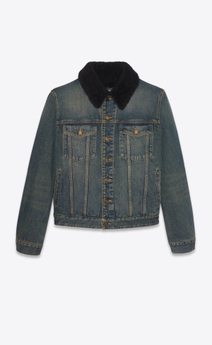 YSL Jacket With Shearling Mörkblå | XRU632450
