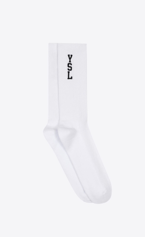 YSL Jacquard Socks In Bomull Blanc | QXA432897