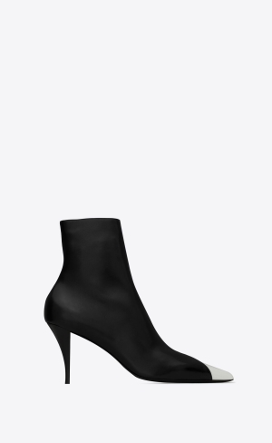 YSL Jam Zipped Boots In Shiny Läder Noir, Blanc Optique Et Or | AWN802364