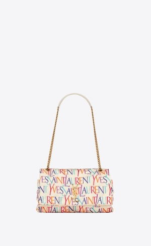 YSL Jamie Medium Chain Bag "Carré Rive Gauche" In Printed Yves Saint Laurent Silk Blanc Et Multicolore | NCG087195