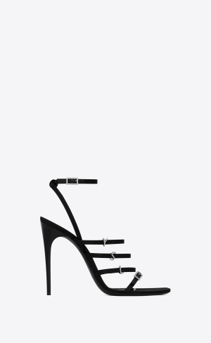 YSL Jerry Sandals In Crepe Satin And Rhinestones Svarta | GCK213986