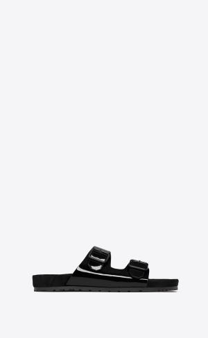 YSL Jimmy Platta Sandals In Lack Läder Noir | QSZ897614