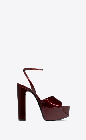 YSL Jodie Platform Sandals In Lack Läder Mörkvinröda | TQA946078
