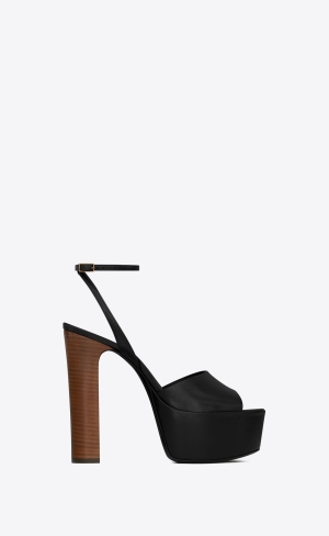YSL Jodie Platform Sandals In Shiny Läder Svarta | ICD014782