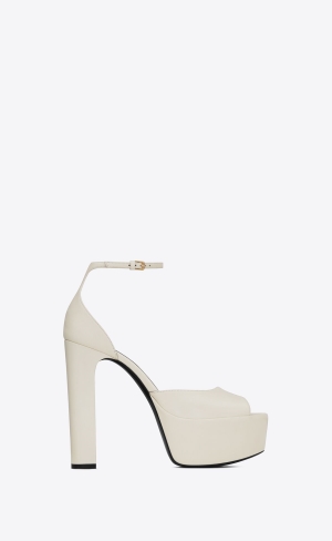 YSL Jodie Platform Sandals In Smooth Läder Pearl | SHU148527